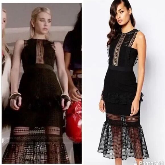 Authentic Self-Portrait Frilled Column Dress Mesh Laser Cut Dress - Picture 7 of 15